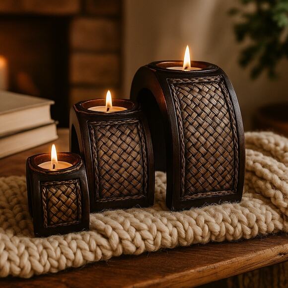 New Bamboo Wood Stacking Tealight Candle Holders - Picture 1 of 6